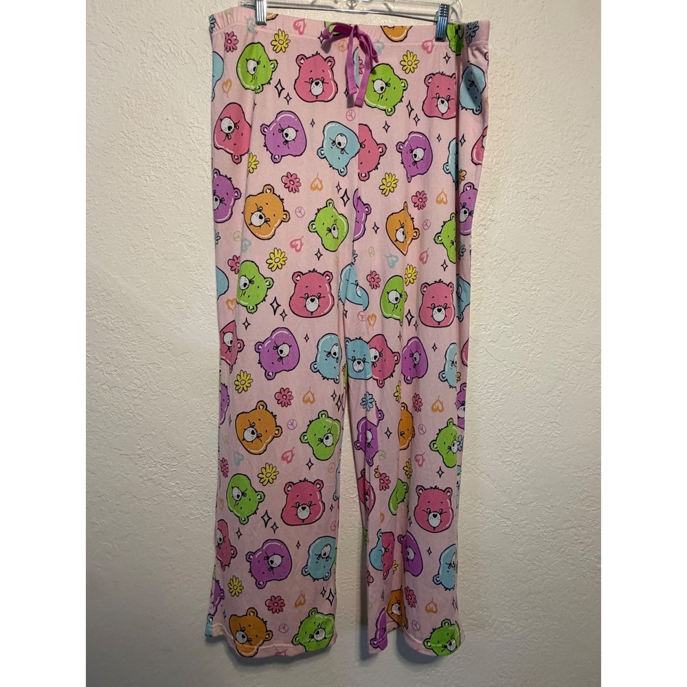 Care Bears Pink Pajama Pants All Over Print Wide Leg Lounge Bottoms XL